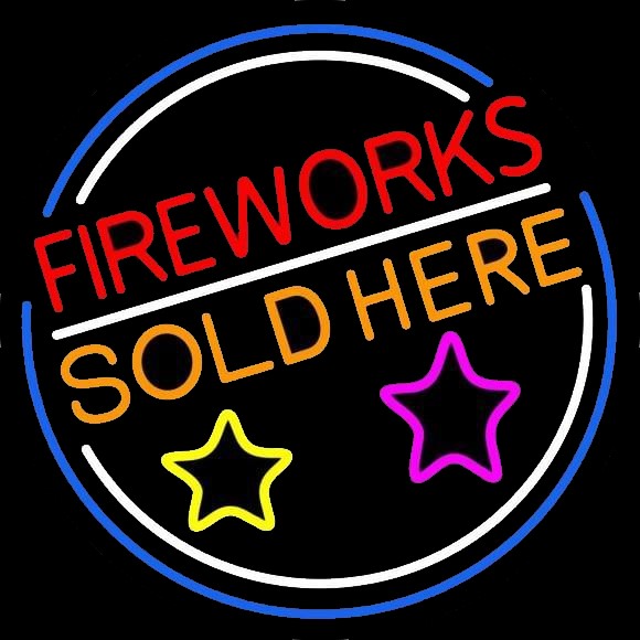 Fireworks Sold Here Round Color Neon Sign
